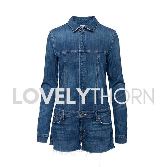 HUDSON // ltd ed ultra-flattering fit long sleeved raw hem stretch denim romper - Picture 8 of 16